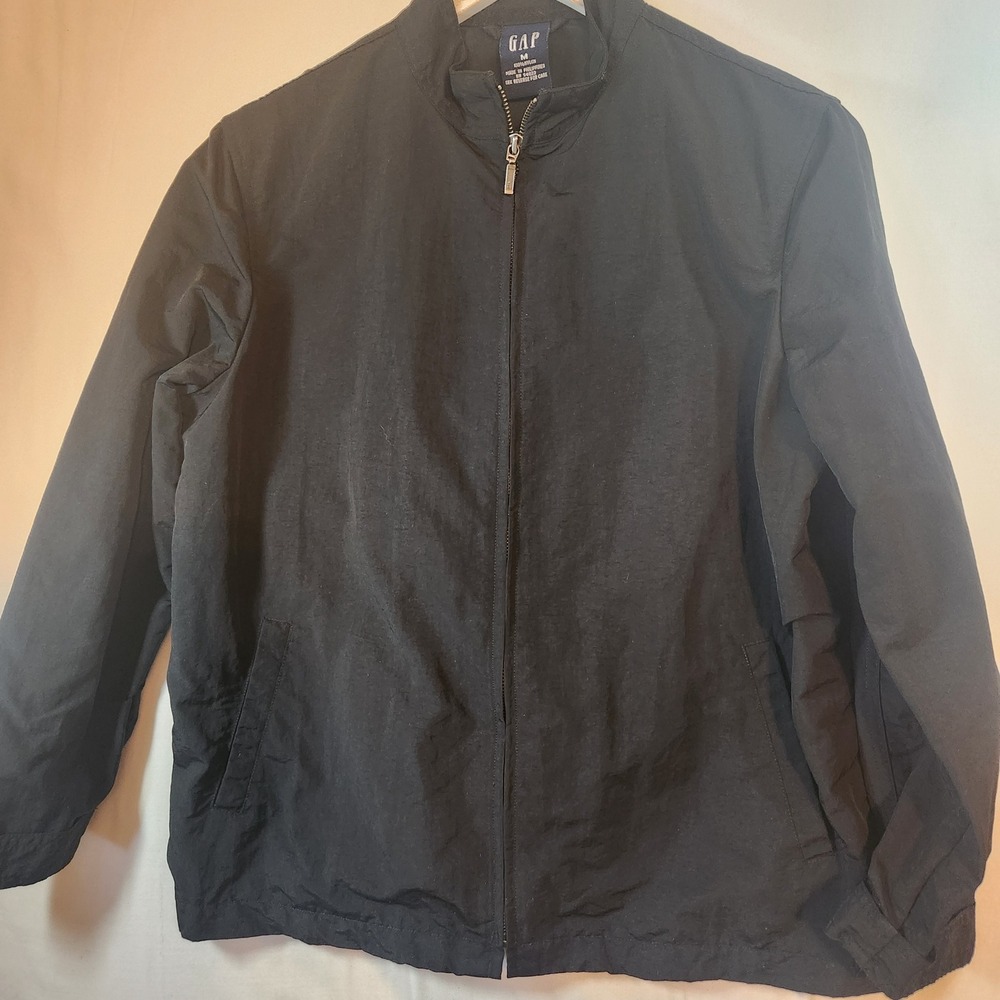 Y2k Gap Mens Harrington Bomber Jacket Black Full Zip Mock Neck Lightweight - Picture 4 of 5